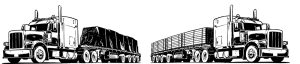 American Truck with Flatbed Trailer. Black and White vector illustration