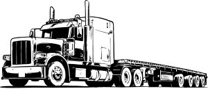 American Truck with Flatbed Trailer. Black and White vector