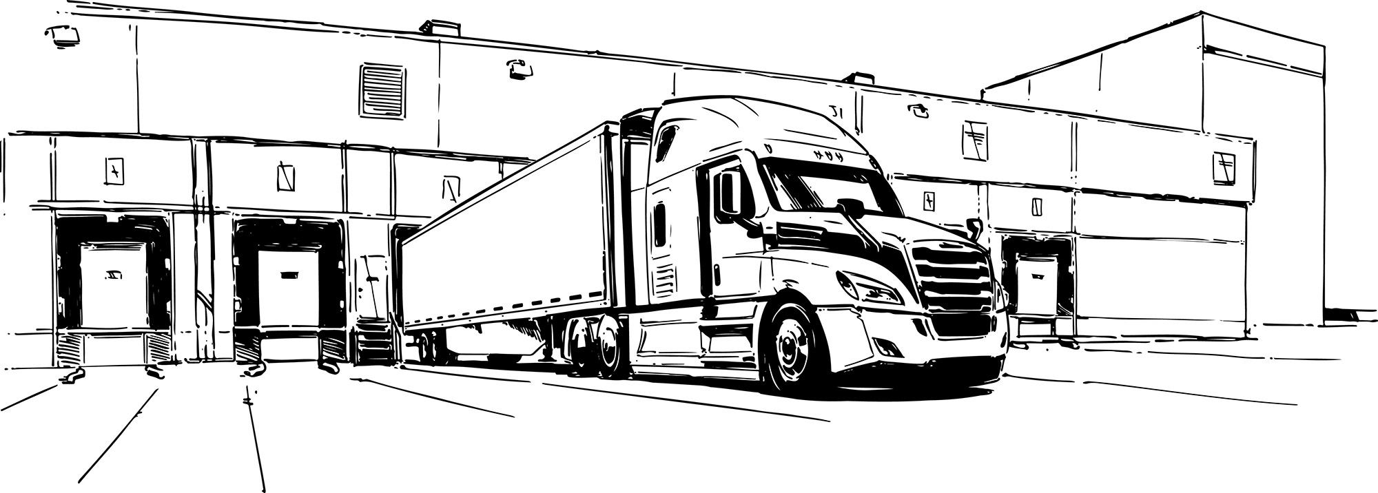 Illustration of a full semi truck leaving the dock.