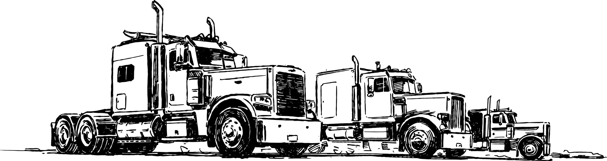 illustration of 3 semi trucks abreast looking at an angle.